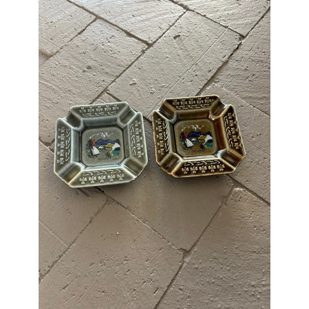 Two Vintage Irish Porcelain Ashtrays Wade 4" X 4"